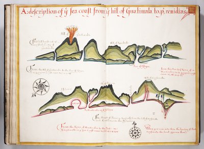 Ms Elkins 169 Eine Beschreibung der Küste vom Hügel von Guatemala bis... Illustration aus Waggoner of the Sea von William Hack